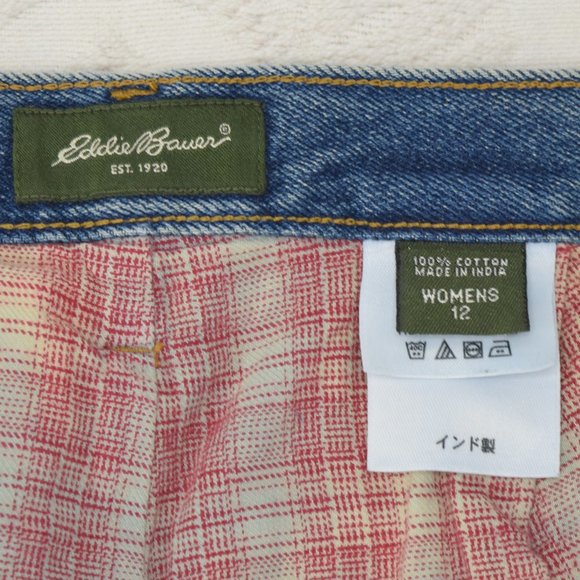 Eddie Bauer Wide Leg Raw Hem Red Plaid Flannel-Lined Women's Jeans Cotton 12 32 - Picture 13 of 14